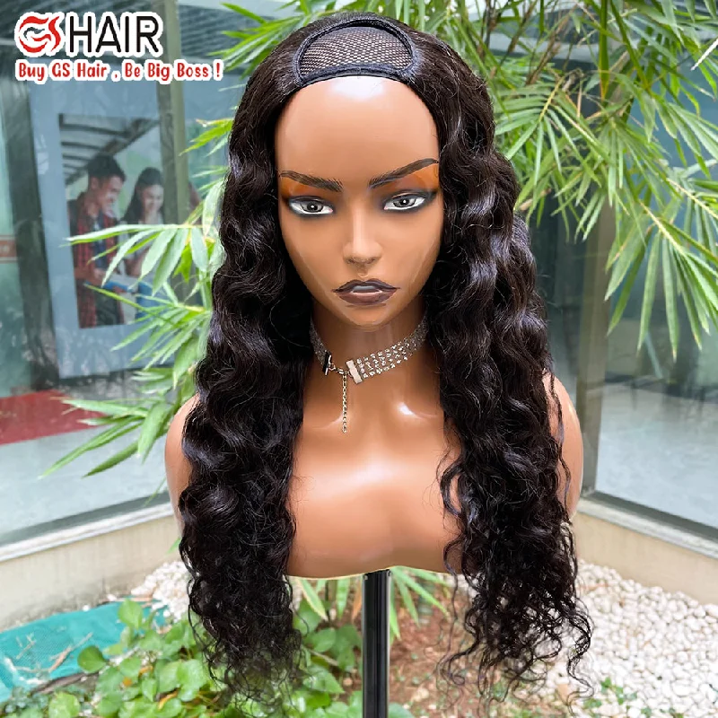 Virgin Hd Indian human Hair U Part Wig For Black Women, U Part Frontal Cheap Full Bangs Lace Front Human Hair Wig