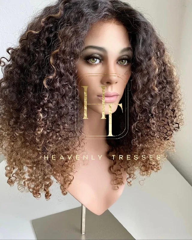 Custom Lace Wig: Deep Curl with Copper Brown and Bronde Ombre' - "Trudy"