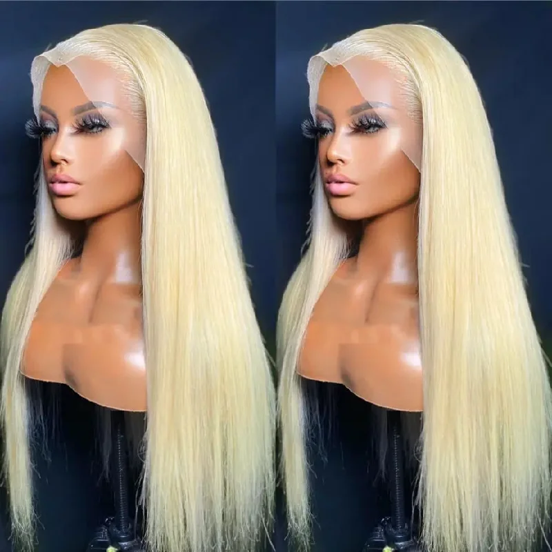 Wholesale Brazilian Full Human Hair Pre-Pluncked Blonde Straight Wig Ombre 1B/613 Lace Frontal Human Hair Wig for Black Women