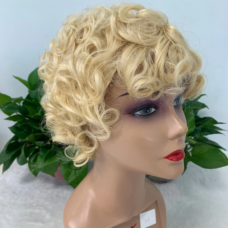 Wholesale Summer Pixie Cut Wigs Highlight Short Cut Human Hair Wigs Pixie 13*1 Pixie Cut Human Hair Wigs