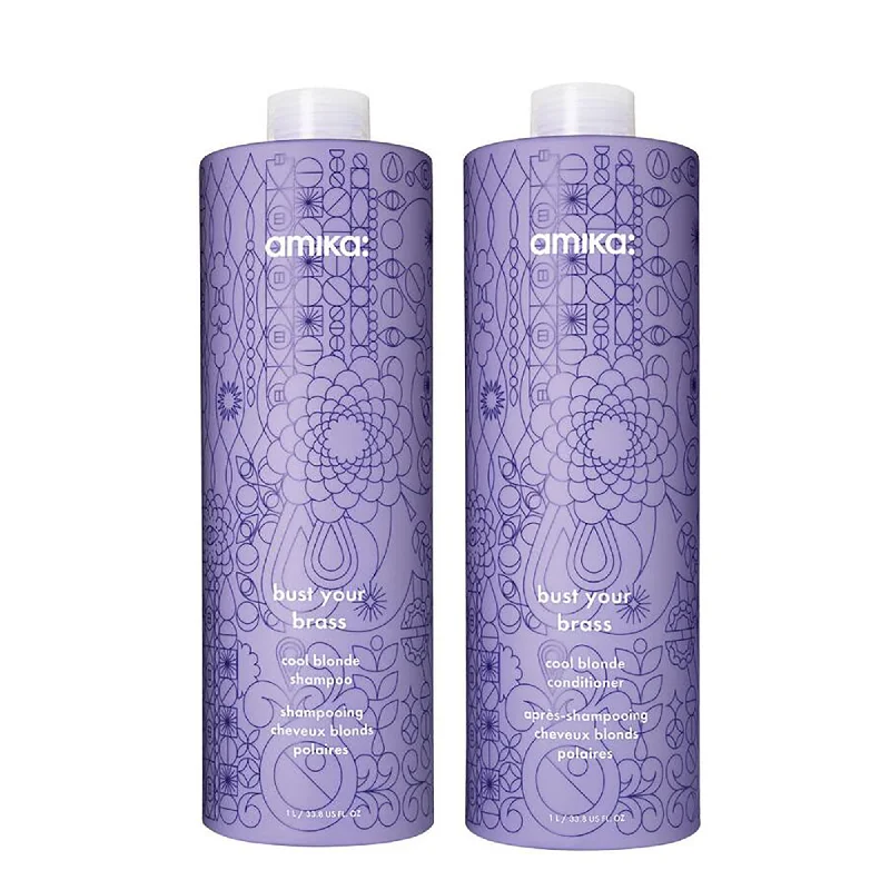 Amika Bust Your Brass Cool Blonde Shampoo and Conditioner Liter Duo ($150 Value)