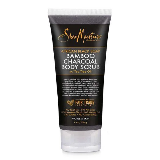 Shea Moisture African Black Soap Bamboo Charcoal Body Scrub, 6 Ounce